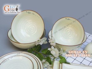 Bộ đồ ăn men kem vẽ hoa Đào Xanh 001