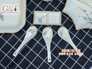 Bộ đồ ăn men kem vẽ hoa Đào Xanh 002
