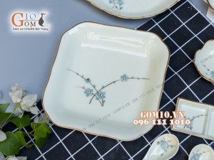 Bộ đồ ăn men kem vẽ hoa Đào Xanh 002