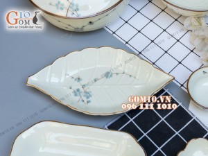 Bộ đồ ăn men kem vẽ hoa Đào Xanh 002