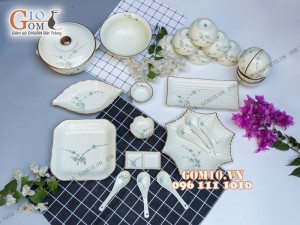 Bộ đồ ăn men kem vẽ hoa Đào Xanh 002