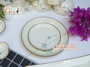 Bộ đồ ăn men kem vẽ hoa Đào Xanh 003