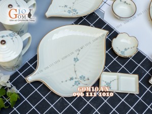 Bộ đồ ăn men kem vẽ hoa Đào Xanh 003