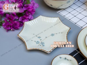 Bộ đồ ăn men kem vẽ hoa Đào Xanh 003