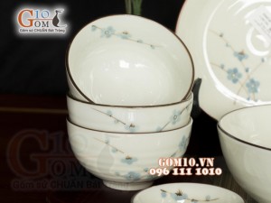 Bộ đồ ăn men kem vẽ hoa Đào xanh, 11 chi tiết