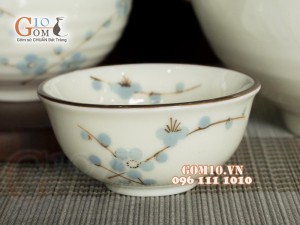 Bộ đồ ăn men kem vẽ hoa Đào xanh, 11 chi tiết