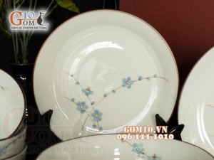 Bộ đồ ăn men kem vẽ hoa Đào xanh, 11 chi tiết