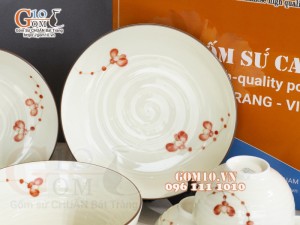 Bộ đồ ăn men kem vẽ hoa Hải Đường, 11 chi tiết