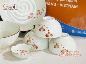 Bộ đồ ăn men kem vẽ hoa Hải Đường, 11 chi tiết