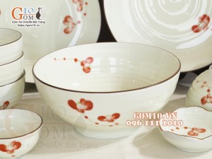 Bộ đồ ăn men kem vẽ hoa Hải Đường, 11 chi tiết