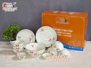 Bộ đồ ăn men kem vẽ hoa Hải Đường, 11 chi tiết