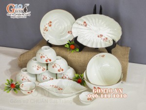 Bộ đồ ăn men kem vẽ hoa Hải Đường, 13 chi tiết