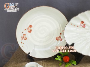 Bộ đồ ăn men kem vẽ hoa Hải Đường, 13 chi tiết