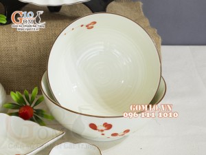 Bộ đồ ăn men kem vẽ hoa Hải Đường, 13 chi tiết