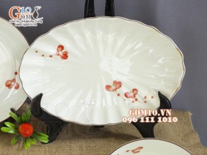 Bộ đồ ăn men kem vẽ hoa Hải Đường, 13 chi tiết