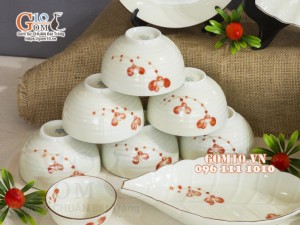 Bộ đồ ăn men kem vẽ hoa Hải Đường, 13 chi tiết