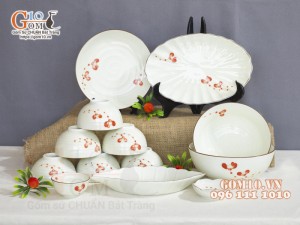 Bộ đồ ăn men kem vẽ hoa Hải Đường, 13 chi tiết