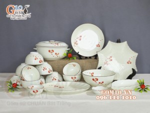 Bộ đồ ăn men kem vẽ hoa Hải Đường, 18 chi tiết