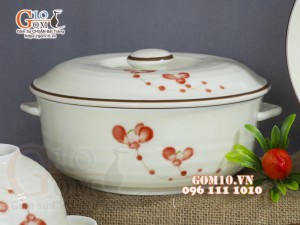 Bộ đồ ăn men kem vẽ hoa Hải Đường, 18 chi tiết