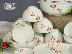 Bộ đồ ăn men kem vẽ hoa Hải Đường, 18 chi tiết