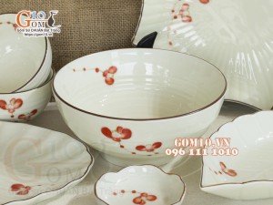 Bộ đồ ăn men kem vẽ hoa Hải Đường, 18 chi tiết