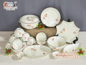 Bộ đồ ăn men kem vẽ hoa Hải Đường, 18 chi tiết