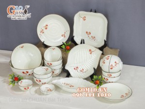 Bộ đồ ăn men kem vẽ hoa Hải Đường, 19 chi tiết