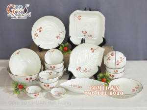 Bộ đồ ăn men kem vẽ hoa Hải Đường, 19 chi tiết