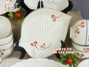 Bộ đồ ăn men kem vẽ hoa Hải Đường, 19 chi tiết