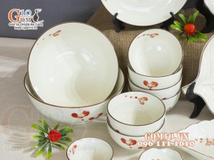 Bộ đồ ăn men kem vẽ hoa Hải Đường, 19 chi tiết