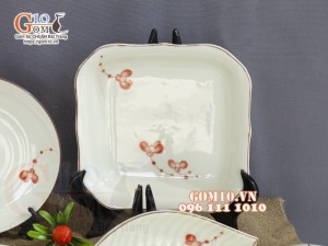 Bộ đồ ăn men kem vẽ hoa Hải Đường, 19 chi tiết