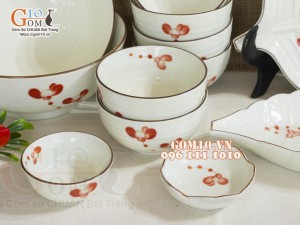 Bộ đồ ăn men kem vẽ hoa Hải Đường, 19 chi tiết