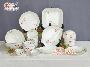 Bộ đồ ăn men kem vẽ hoa Hải Đường, 19 chi tiết