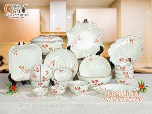 Bộ đồ ăn men kem vẽ hoa Hải Đường, 20 chi tiết