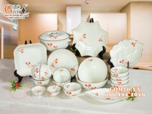 Bộ đồ ăn men kem vẽ hoa Hải Đường, 20 chi tiết