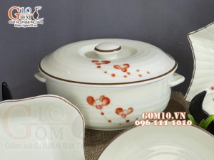 Bộ đồ ăn men kem vẽ hoa Hải Đường, 20 chi tiết