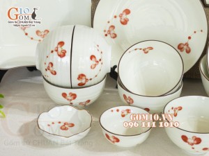 Bộ đồ ăn men kem vẽ hoa Hải Đường, 20 chi tiết