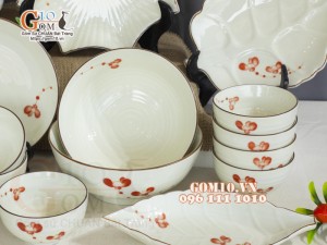 Bộ đồ ăn men kem vẽ hoa Hải Đường, 20 chi tiết