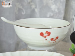 Bộ đồ ăn men kem vẽ hoa Hải Đường, 9 chi tiết