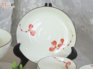 Bộ đồ ăn men kem vẽ hoa Hải Đường, 9 chi tiết