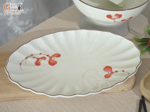 Bộ đồ ăn men kem vẽ hoa Hải Đường, 9 chi tiết