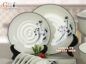 Bộ đồ ăn men kem vẽ hoa Sen đen, 22 chi tiết