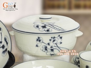 Bộ đồ ăn men kem vẽ hoa Sen đen, 22 chi tiết