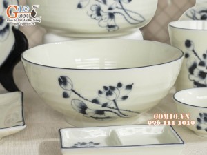 Bộ đồ ăn men kem vẽ hoa Sen đen, 22 chi tiết