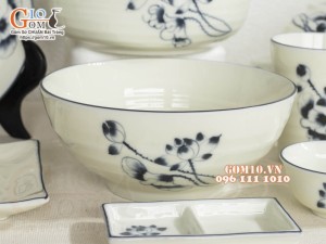 Bộ đồ ăn men kem vẽ hoa Sen đen, 22 chi tiết