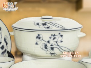 Bộ đồ ăn men kem vẽ hoa Sen đen, 23 chi tiết