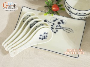 Bộ đồ ăn men kem vẽ hoa Sen đen, 23 chi tiết