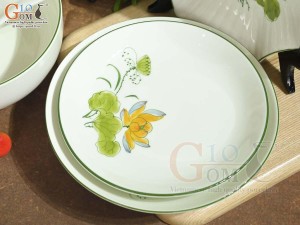 Bộ đồ ăn men kem vẽ hoa Sen vàng, 18 chi tiết