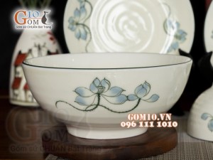 Bộ đồ ăn men kem vẽ hoa Sen xanh, 11 chi tiết