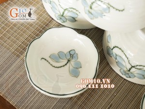 Bộ đồ ăn men kem vẽ hoa Sen xanh, 11 chi tiết